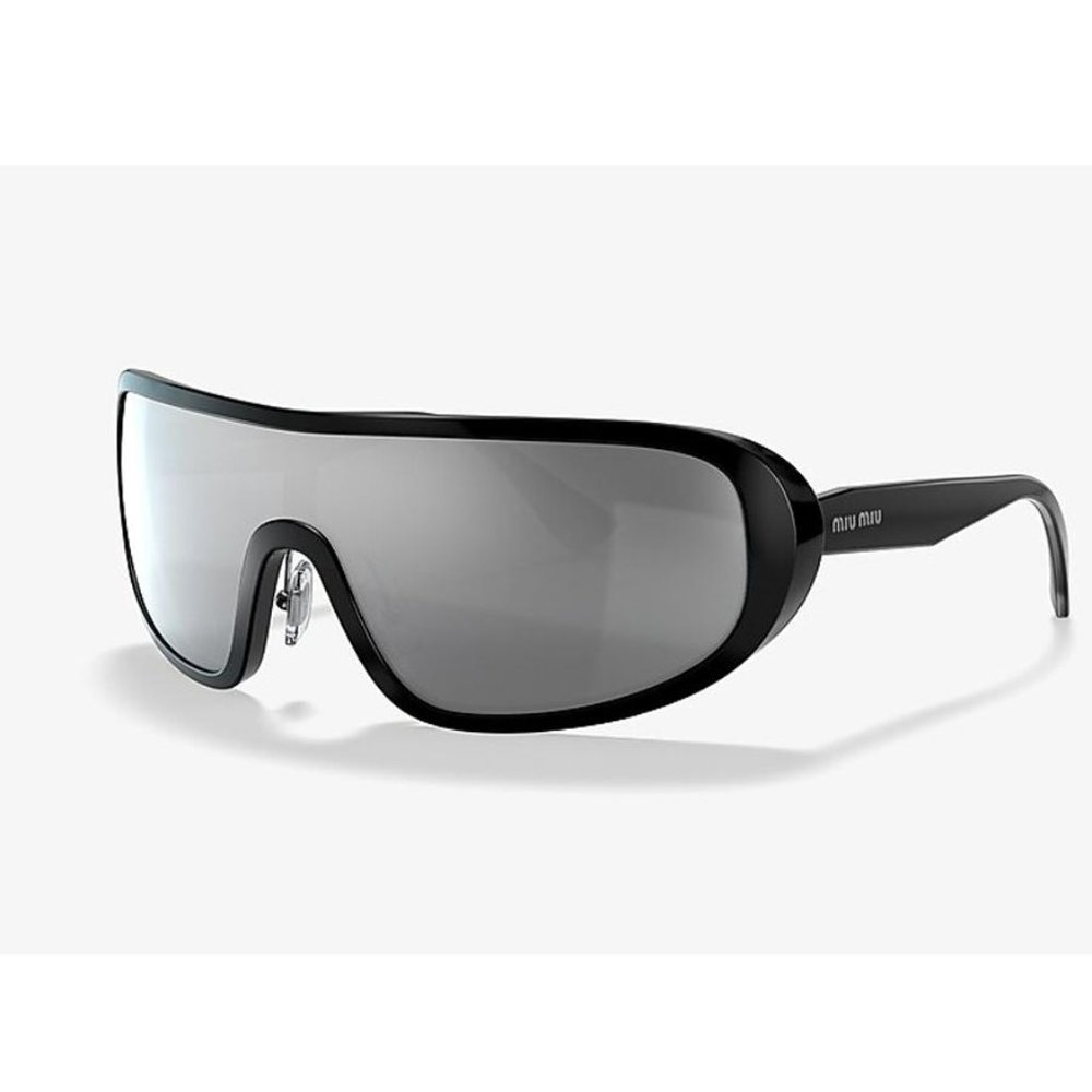 Miu Miu Black Frame Silver Mirror Shield Sunglasses
